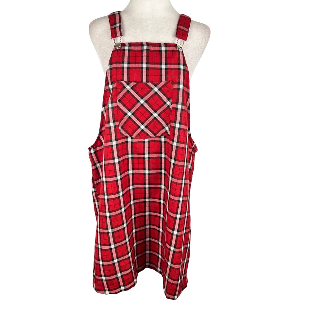 Red Plaid Overall Dress XL Tartan Emo Alt Y2K Punk Jumper Knee Length Scottish